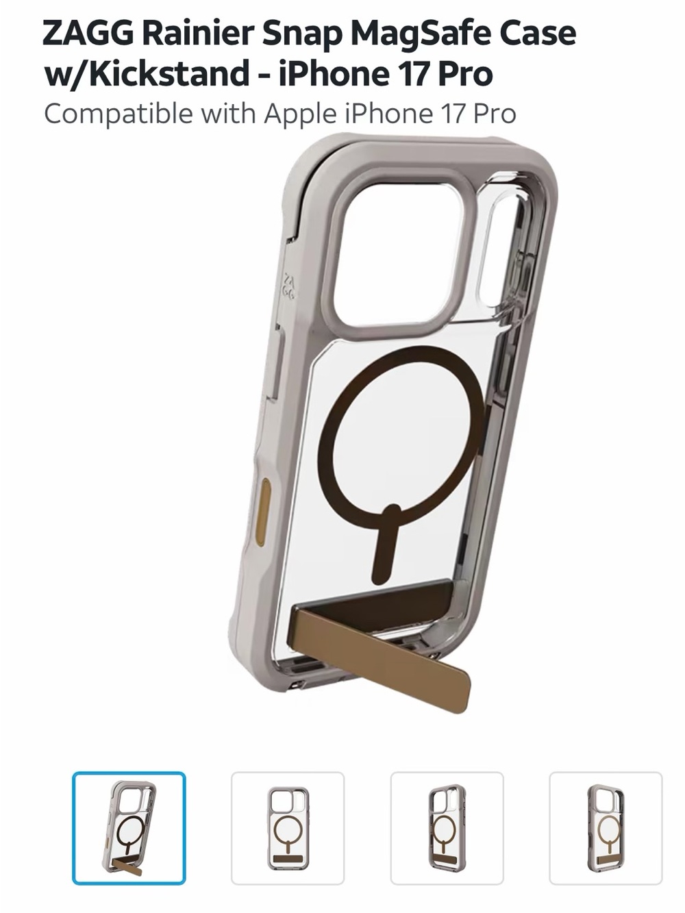Rainier Snap MagSafe Case with Kickstand for iPhone 17 Pro — Taupe/Clear